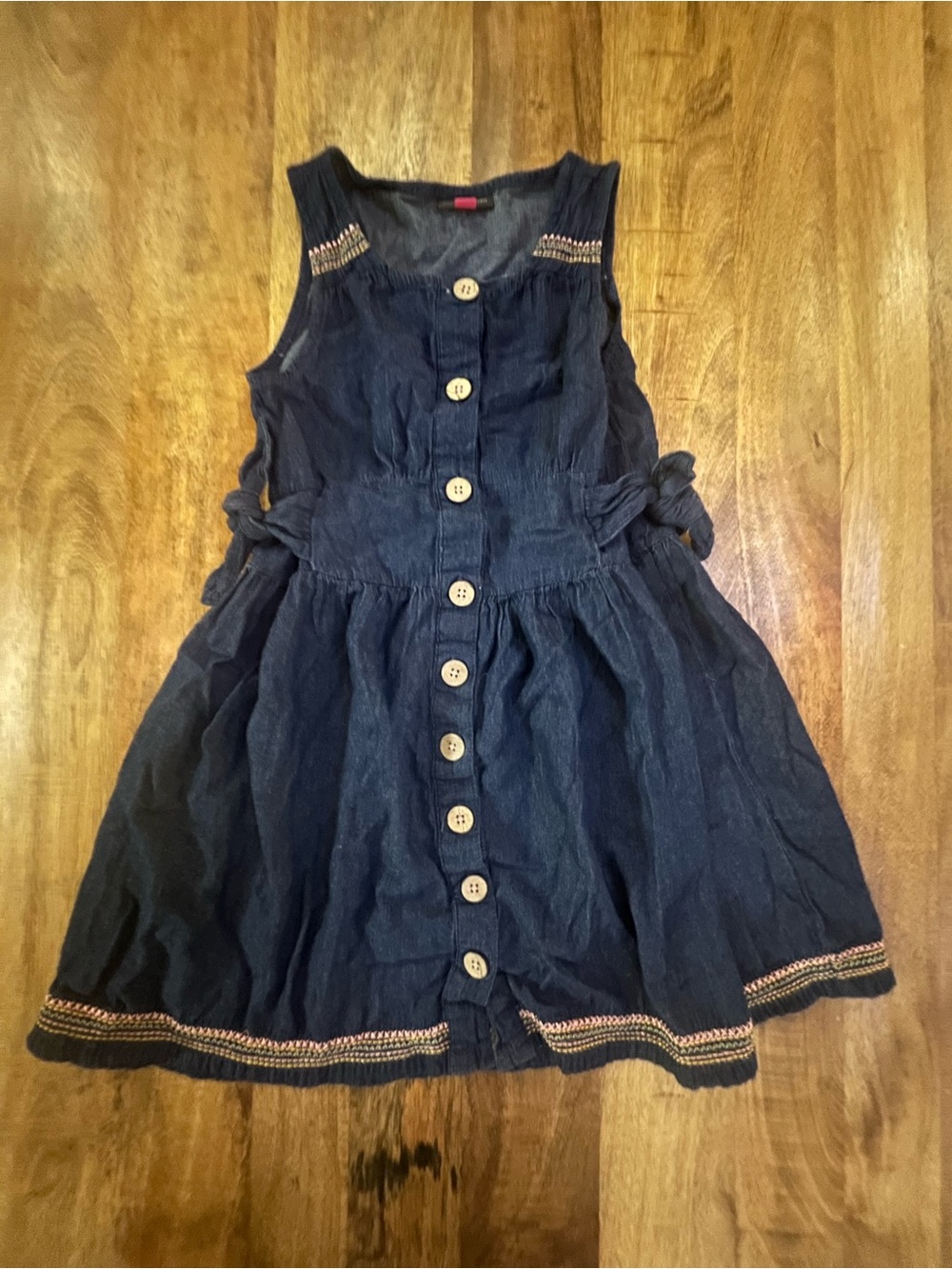 Vince Camuto Navy Button-Front Girls Sundress with Embroidered Trim